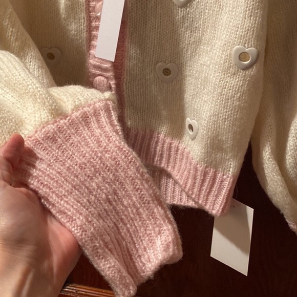 NWT For Love and Lemons Cropped Lovejoy Metallic Hearts Sweater Cardigan S - Picture 4 of 6